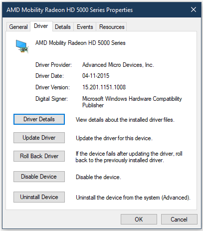 AMD driver details